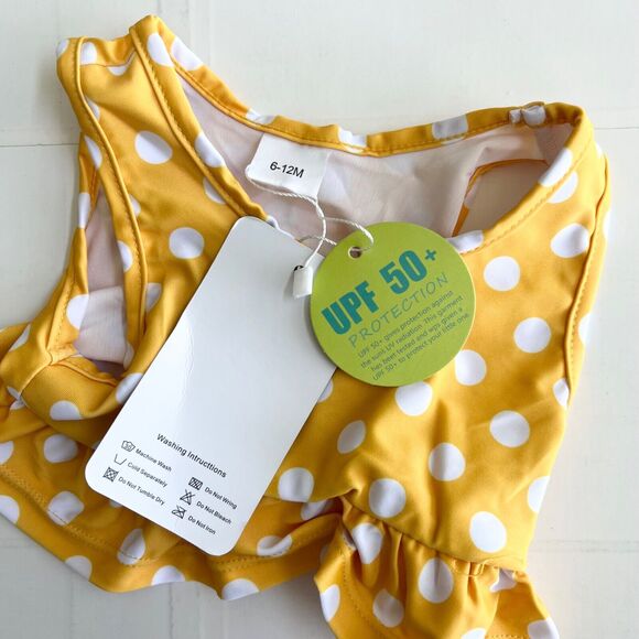 New YOUNGER TREE Yellow White Polka Dot 2 Piece Bikini Swimsuit Baby Toddler - Picture 5 of 8